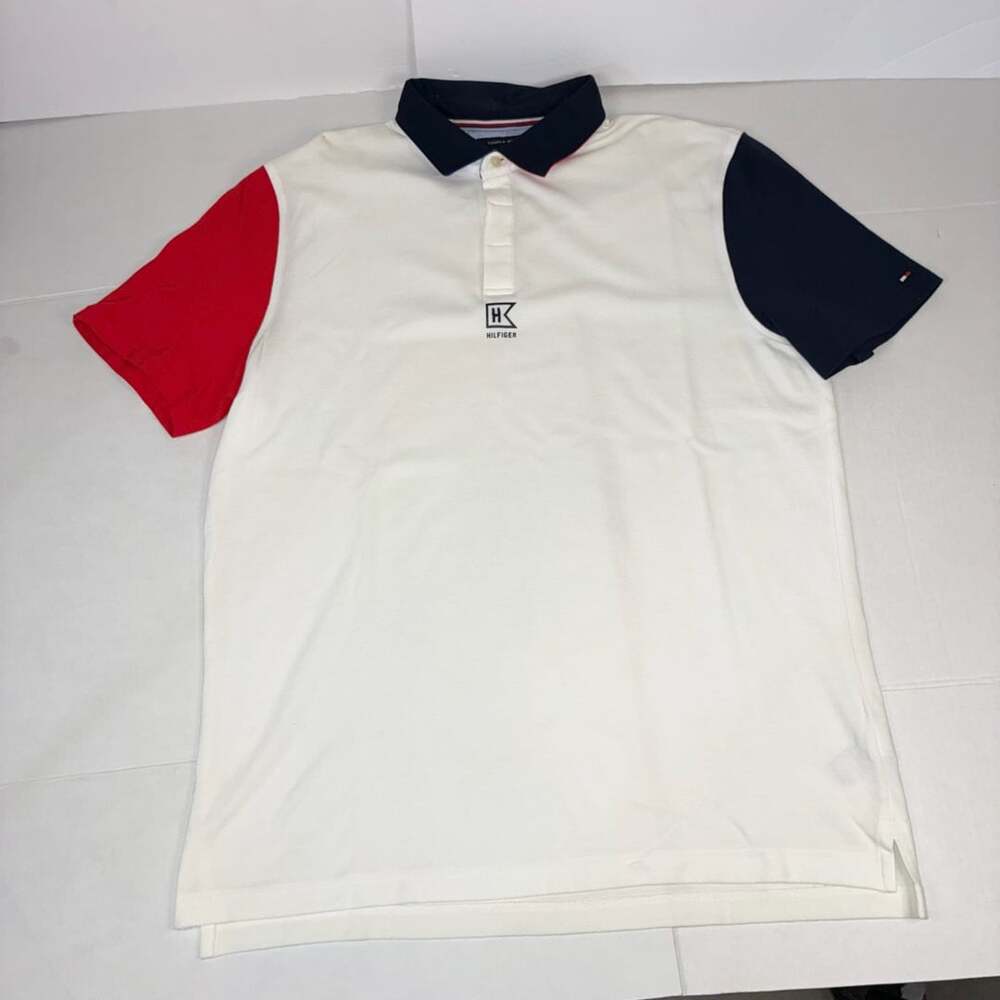 Tommy Hilfiger Custom Fit Colorblock Polo Shirt White Blue Red Men XL